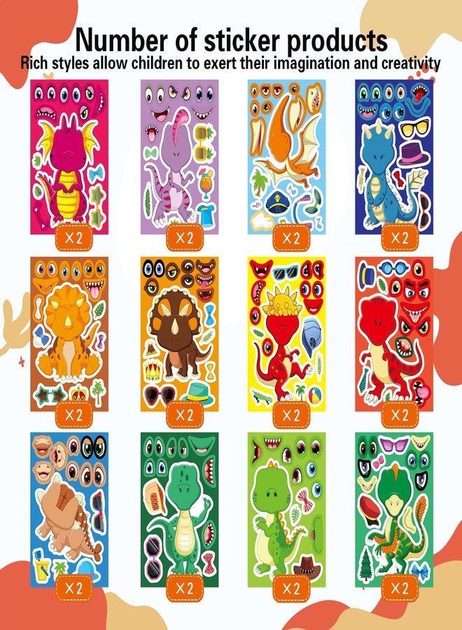 DUJAA 24 PCS Dinosaur Sticker for Kids, Make Your Own Dinosaur Sticker Sheets 12 Design Boy Girl Toddlers Stickers, Dinosaur Party Favors Supplies Art Craft, Birthday Gift, Teacher Classroom Reward - Image 2